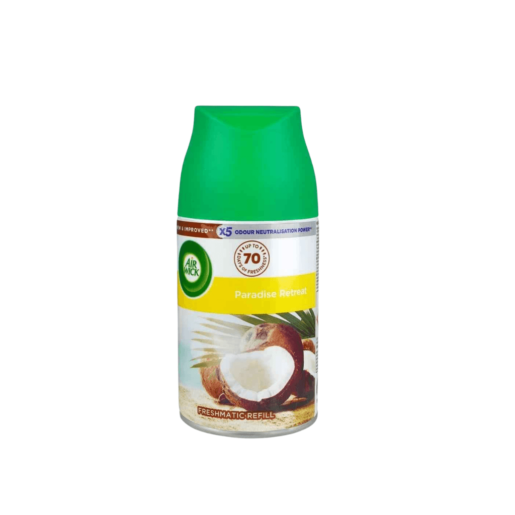 Air Wick Paradise Retreat air freshener spray refill on a white background