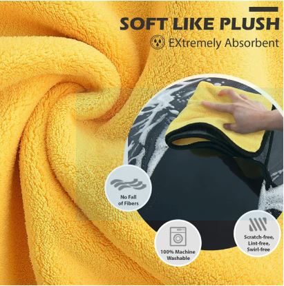 Sogo Ultra-Thick Microfiber Car Cleaning Cloth / Premium Microfiber Towel 900 GSM Double Sided Yellow & Grey (1 Pc)