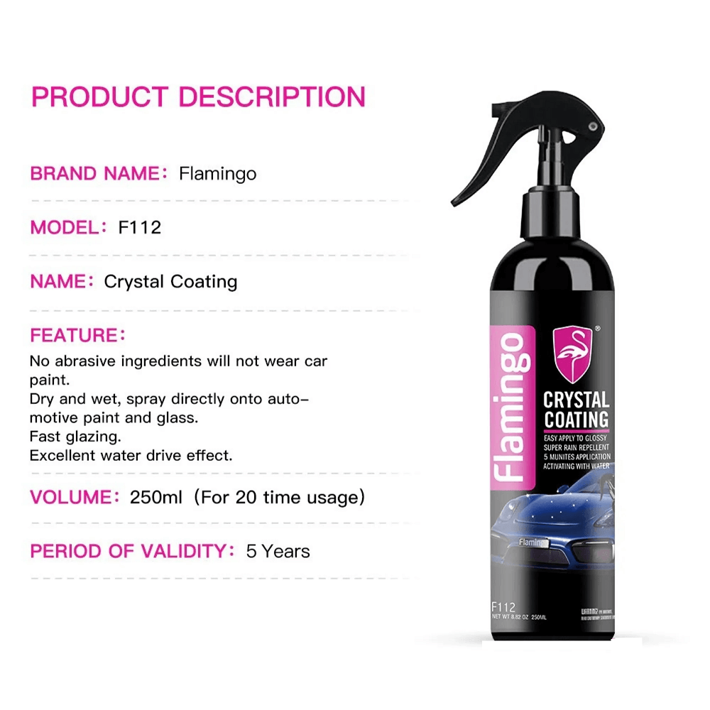 Flamingo Crystal Coating High Gloss Shine Liquid Spray Polish - 250ml Crystal Clean Pakistan