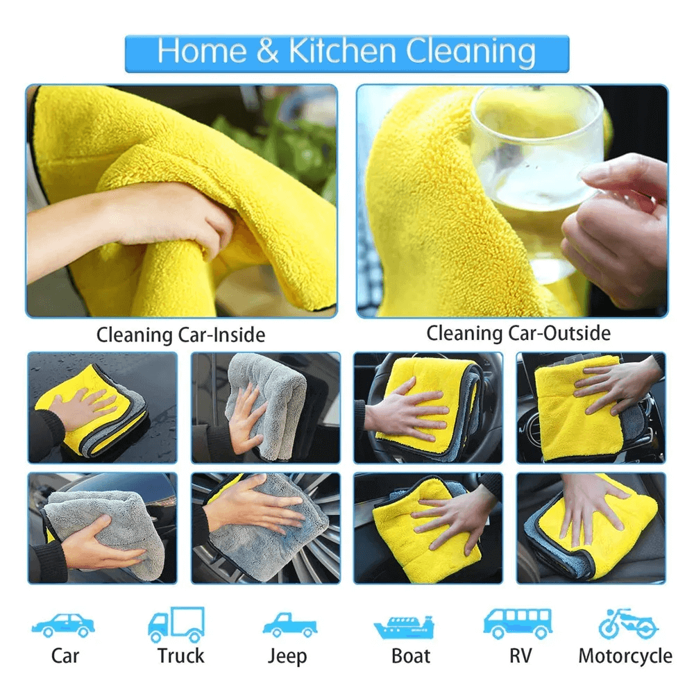 Sogo Ultra-Thick Microfiber Car Cleaning Cloth / Premium Microfiber Towel 900 GSM Double Sided Yellow & Grey (1 Pc)