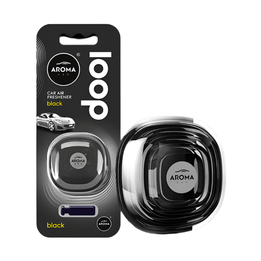 Aroma loop gel car air freshener with vent clip black scent