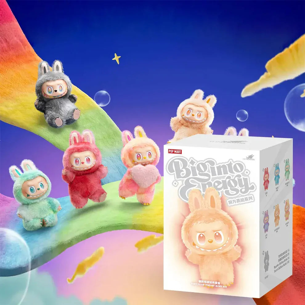 LABUBU THE MONSTERS BIG INTO ENERGY Plush Doll Keychain Charm with Box — 1 Pc (Random Color)