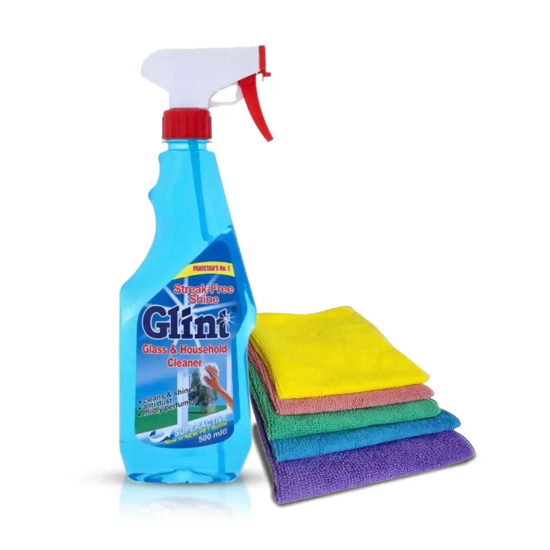 Glint Glass Cleaner with 5pcs Kenco Soft Microfiber Cloth Pack