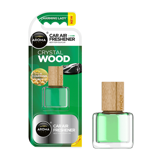 Aroma Crystal Wood car air freshener Charming Lady scent with packaging on a white background