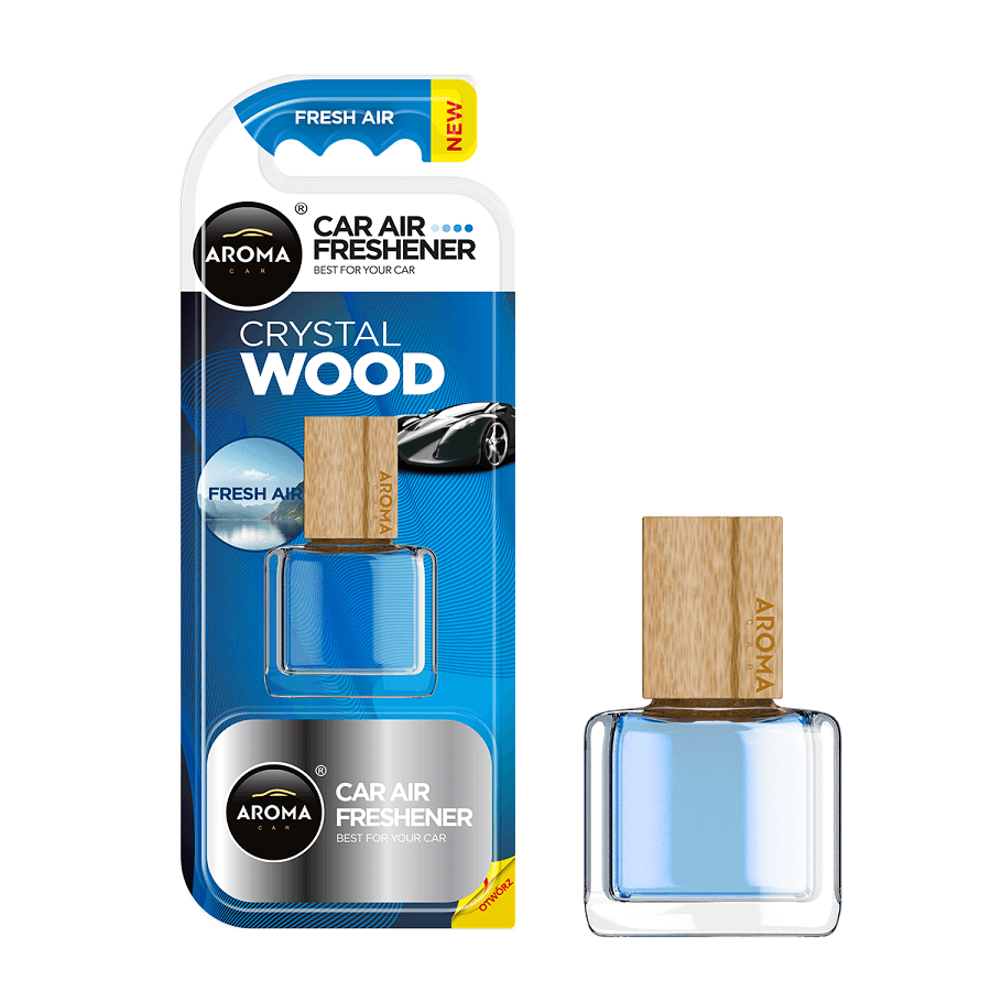 Aroma Crystal Wood car air freshener Fresh Air scent with packaging on a white background